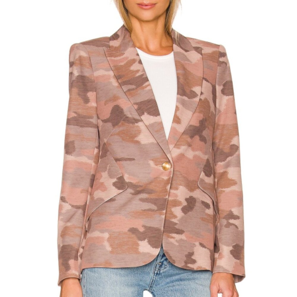 L'AGENCE 'Chamberlain' Camouflage-Print Blazer Jacket, Nude/Dusty Pink - Picture 2 of 4